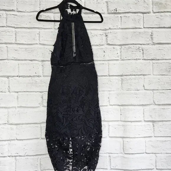 Bardot Kara Lace Halter Knee Length Dress Size 4 XS lace black lbd Bardot Kara Lace Halter Knee Length Dress Size 4 XS lace black lbd
